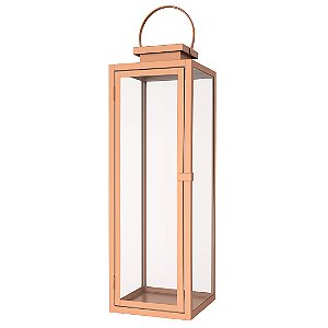Lanterna Decorativa Inox Rosê Metálico e Vidro 59cm x 20cm - Empório Decor
