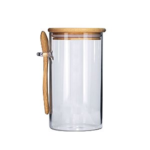 Pote Vidro Hermético 870ml com Tampa Bambu e Colher Bambu - Tuut