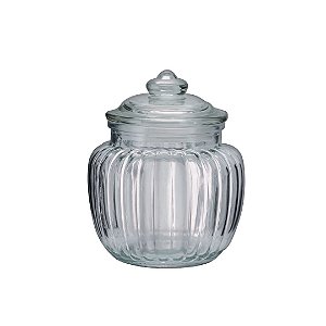 Pote Baleiro Vidro Canelado Redondo Tampa Hermética 600ml - Tuut
