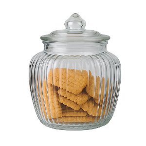 Baleiro Vidro Transparente Design Canelado Tampa Hermética 1400ml - Tuut