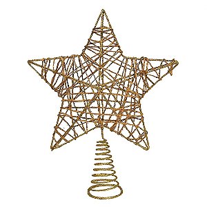 Estrela Ponteira Aramada Tridimensional Dourado Rústico Espiral 29cm - Magizi