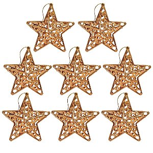 Kit 8 Estrelas Tridimensional Arabesco Bronze Metalizado 10cm - Magizi