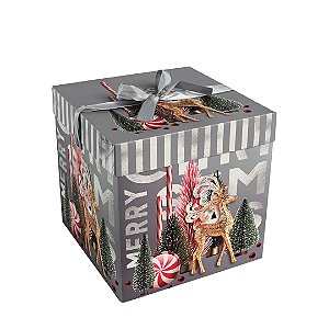 Caixa Embalagem Monta Fácil Decor Natal Panetone e Presentes Com Laço 22x22cm - Magizi