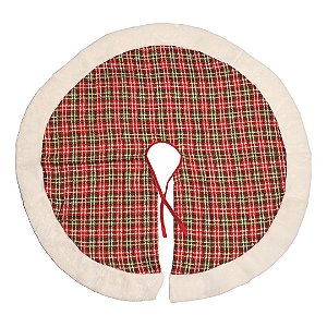 Saia Para Árvore de Natal Tecido Xadrez Luxo Borda Pelúcia Branco 90cm - Magizi