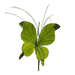 Borboleta Pick Natal Verde Full Glitter Luxo 23cm - Magizi