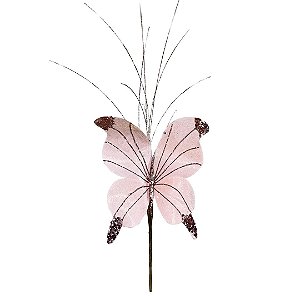 Borboleta Pick Natal Rosê Full Glitter Luxo 23cm - Magizi