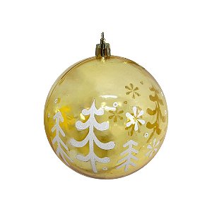 Bola de Natal Decorada Print Mix Dourada Translúcida Luxo 10cm - Magizi