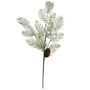 Galho Natalino Folhagens Nevada Berries Branco e Pinha 68cm - Magizi