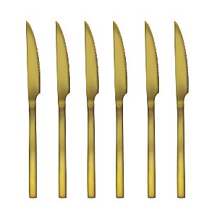 Jogo 6 Facas para Churrasco Aço Inox Dourado Premium Ibiza - Tuut