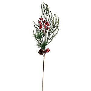 Galho Natal Folhagens Mix Rústico Berries e Pinha 88cm - Magizi