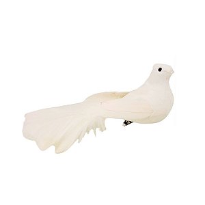 Pombinha Branca Plumas 17cm Enfeite Natal - Magizi