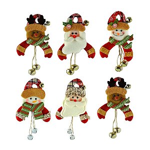 Kit 6 Bonecos Natal Pelúcia Guizo Rena, Papai Noel e Boneco Neve 17cm Enfeite Árvore - Master Christmas