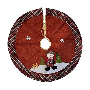 Saia para Árvore de Natal 70cm Linho Vinho Pelúcia Boneco de Neve Borda Xadrez Prime