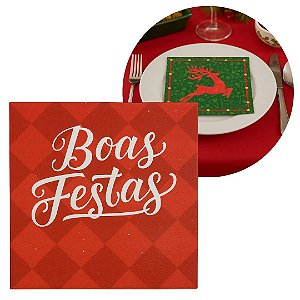 Guardanapo de Natal Estampado Boas Festas 33x33cm Folha Dupla Prime Pacote 20 Unidades
