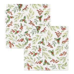 Kit Guardanapo de Natal Estampado Folhagens Azevinhos 25x25cm Folha Dupla Prime 40 Unidades