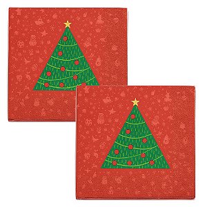 Kit Guardanapo Natal Estampado Vermelho Pinheiro Verde 25x25cm Folha Dupla Prime 40 Unidades