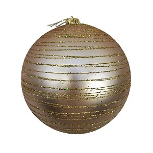 Bola de Natal Grande Champanhe Fosca com Glitter Dourado Espiral 15cm Decorativa Premium