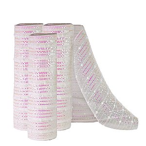 Kit 3 Telas Natal Malha Tule Decorativa Perolada Furta Cor Branco e Rosa 25cm x 5m Fita Premium