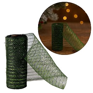 Tela Decorativa Natal Malha Tule Sisal Verde Fosco Premium 15cm x 5 metros