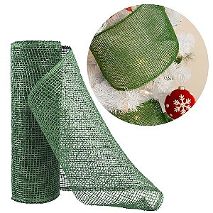 Tela Malha Tule Sisal Verde Decorativa Natal Luxo Rústico 25cm x 5 metros