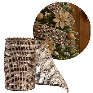 Tela Decorativa Fita Natal Malha Tule Sisal Flocos de Algodão 15cm x 5 metros – Magizi