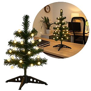 Mini Árvore de Natal Iluminada Verde 30cm com LED Bolinhas Branco Quente à Pilha