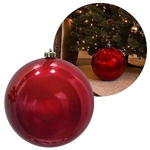 Bola de Natal Gigante Vermelha 20cm Tradicional Brilho Espelhado com Cordão para Pendurar