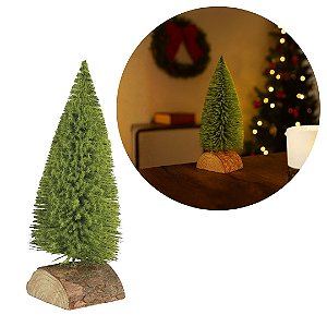 Mini Pinheiro de Mesa com Base em Tronco de Madeira Rústico 18cm Modelo Premium Realista