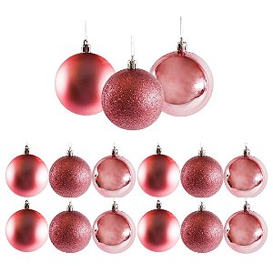 Conjunto 12 Bolas de Natal Rosê Grande Prime Texturas Mistas 10cm Glitter, Brilho e Fosca