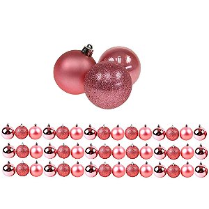 Kit 45 Bolas de Natal Rosê 3cm Texturas Mistas Fosca, Glitter e Brilho Espelhado Premium