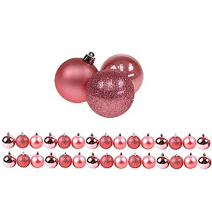 Kit 30 Bolas de Natal Rosê 3cm Texturas Mistas Fosca, Glitter e Brilho Espelhado Premium