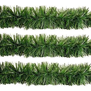 Jogo 3 Festão de Natal Verde Fosco Premium Multi-Fitas 5m x 12cm Decoração Natalina