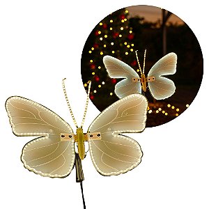 Borboleta Iluminada LED com Movimento 40x30cm para Jardim e Decoração Natalina Bivolt com Haste 65cm