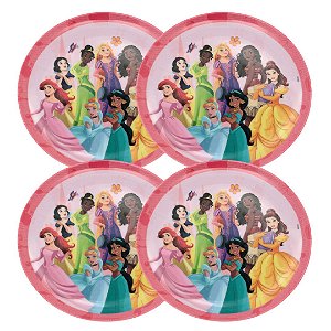 Kit 4 Pratos Raso Infantil Melamina Prime Princesas Disney 20cm