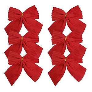 Kit 6 Laços Natalinos Vermelho Canelado Veludo Premium 10x10cm