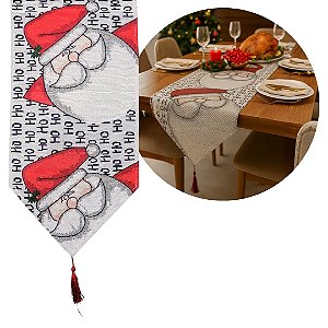 Caminho de Mesa Gobelin Natal Premium 180x33cm Estampa Papai Noel Ho Ho Ho