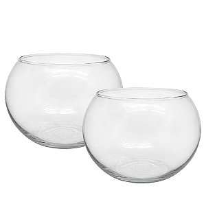 Jogo 2 Vasos de Vidro Redondo Tipo Aquário 2,2 Litros Decorativo Arranjos e Terrários