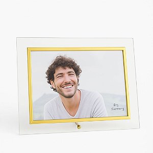 Porta Retrato Vidro Borda Dourada Para Fotos 15x20 Horizontal - Tuut