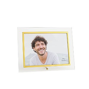 Porta Retrato Vidro Prime Borda Dourada 10x15 Para Fotos Horizontal - Tuut