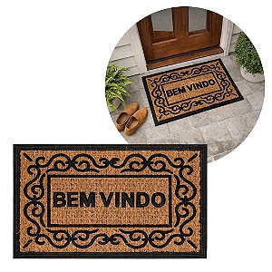 Tapete Capacho Bem-Vindo Premium 40x60cm Moldura Emborrachada Antiderrapante