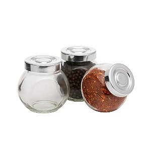Kit 3 Porta Condimentos em Vidro com Tampa Rosqueável Cromada Prime 110ml