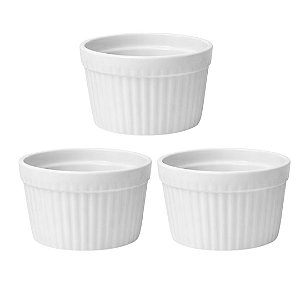 Kit Ramequim Porcelana Branca Premium Tradicional 150ml 3 Unidades - Lyor