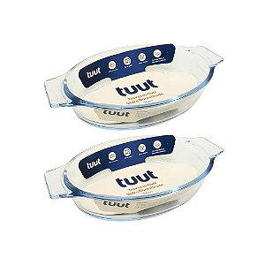Kit 2 Travessas Oval em Vidro Borossilicato Premium com Alças 380ml Forno e Micro-ondas