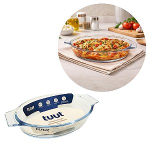 Travessa Oval em Vidro Borossilicato Premium com Alças 380ml Forno e Micro-ondas