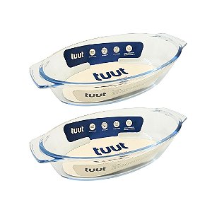 Jogo 2 Travessas Oval em Vidro Borossilicato Premium com Alças 640ml Forno e Micro-ondas