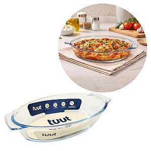 Travessa Oval em Vidro Borossilicato Premium com Alças 640ml Forno e Micro-ondas