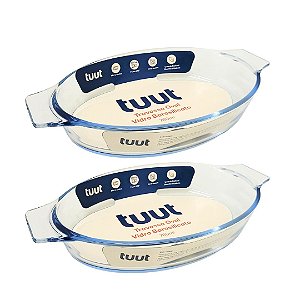 Jogo 2 Travessas Oval em Vidro Borossilicato Premium com Alças 780ml Forno e Micro-ondas