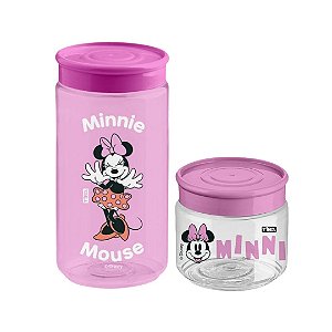 Jogo 2 Mini Pote Multiuso Minnie 160ml e 350ml Rosa BPA Free Licenciado Disney