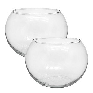 Jogo 2 Vasos Tipo Aquário de Vidro Redondo Decoração e Terrários 4,5 Litros