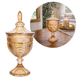 Potiche Vidro Âmbar com Tampa 470ml Bomboniere Decorativa Small Piece 24cm Elegante